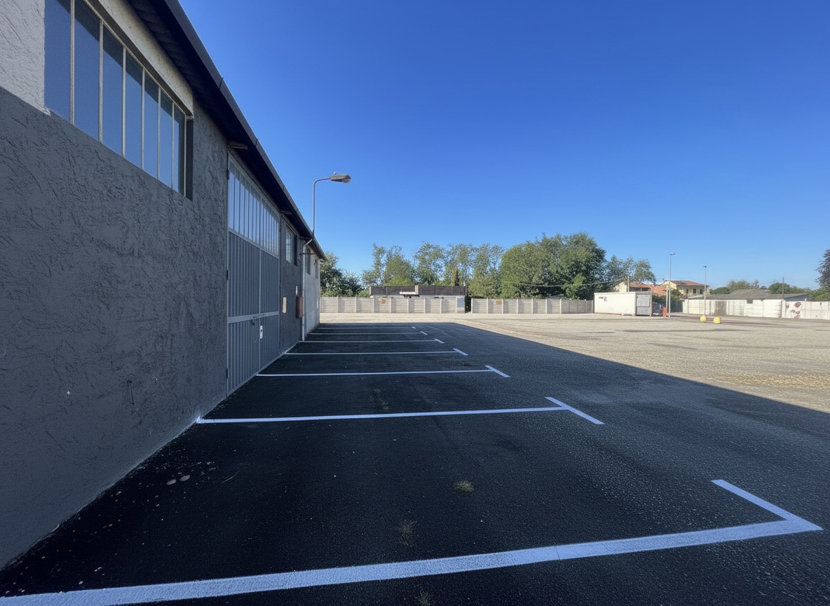 Corsia asfaltata con stalli per camper